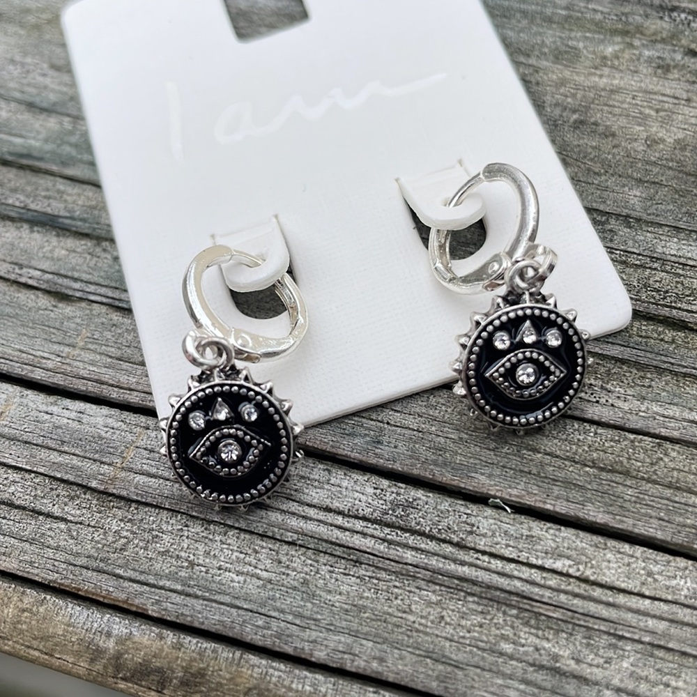 ⚜️I Am Eye Of Protection Black & Silver Earrings w/Crystal Rhinestones!